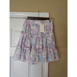 Skies Are Blue Floral Tiered Mini Skirt- Size XS- NWT- Blue White Purple